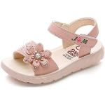 Sandali gioiello larghezza E rosa chiaro numero 33 di pelle a fiori con punta aperta chiusura velcro per bambina 