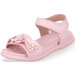 Sandali gioiello larghezza E rosa numero 29 di pelle a fiori con punta aperta chiusura velcro per bambina 