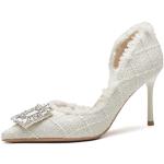 Sandali gioiello larghezza A bianchi numero 39 con strass con allacciatura elasticizzata con tacco da 7cm a 9 cm antiscivolo per Donna 