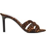 Sandali larghezza E marroni numero 38,5 di pelle leopardati con punta aperta con tacco da 7cm a 9 cm con cinturino per Donna Saint Laurent Paris 