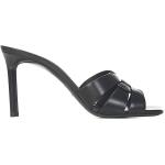 Sandali larghezza E neri numero 37,5 in pelle liscia con punta quadrata tacco stiletto con cinturino per Donna Saint Laurent Paris 