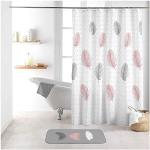 Sanixa Tenda da doccia in tessuto, 180 x 200 cm, con piume bianche, rosa, grigio, impermeabile, lavabile, di alta qualità, con occhielli in metallo