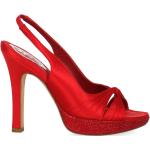Sandali gioiello scontati rossi numero 37 in tessuto tinta unita con strass per Donna René Caovilla 