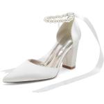 Sandali larghezza A eleganti bianchi numero 35 con punta tacco a blocco per cerimonia da sposa per Donna 