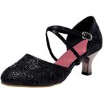 Sandali gioiello larghezza E eleganti neri numero 41 taglie comode di pelle con strass con tacco da 7cm a 9 cm per cerimonia per Donna 