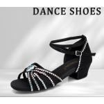 Scarpe larghezza E nere in similpelle con strass con fibbie da balli latino americani per Donna 
