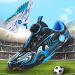 Scarpe larghezza E azzurre di gomma con bottoni per l'estate da calcio per bambini 