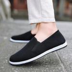 Sneakers basse larghezza A casual nere di tela con allacciatura elasticizzata traspiranti per l'estate per Uomo 