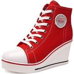 Sneakers larghezza E casual rosse numero 36 di tela con stringhe platform per Donna 