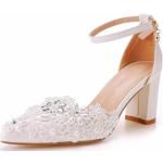 Sandali gioiello larghezza E eleganti bianchi numero 34 in similpelle con strass per damigelle per Donna 