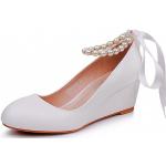 Sandali gioiello larghezza A eleganti bianchi numero 34,5 con punta rotonda tacco a zeppa per matrimonio per Donna Generic 