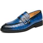 Scarpe da uomo blu mocassino slip-on monk strap opera d'arte punta tonda in pelle PU scarpe basse casual slip-on accento