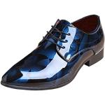 Scarpe Derby da uomo in vernice floreale con lacci scarpe da lavoro formali a punta lucida piatta in ecopelle, Fiore blu., 43.5 EU