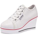 Sneakers larghezza E casual bianche numero 35 di tela con stringhe platform per Donna 