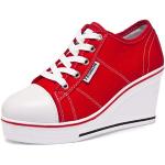 Sneakers larghezza E casual rosse numero 36 di tela con stringhe platform per Donna 