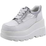 Sneakers larghezza E casual grigie numero 40 di pelle con perline con allacciatura elasticizzata platform per Donna 
