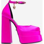 Sandali larghezza E rosa numero 38,5 di raso con punta quadrata con fibbie con cinturino per Donna Versace 