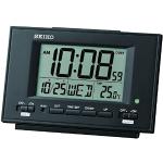 Seiko - Sveglia LCD con calendario e termometro, Nero, 9.5 x 15 x 5.6 cm, Moderno