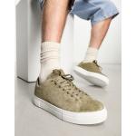 Selected Homme - Sneakers in camoscio kaki con suola spessa-Verde