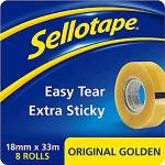Sellotape Golden Tape 1443251 - Rotolo di nastro adesivo non statico, facile da strappare, piccolo, 18 mm x 33 m, confezione da 8