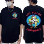Serie TV Breaking Bad Los Pollos Hermanos T-shirt con stampa fronte-retro T-shirt da uomo divertente Chicken Brothers Streetwear