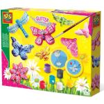 SES-Creative- Butterfly Set per Modellare e dipingere Una Farfalla con Brillantini per Bambini, Multicolore, 01131