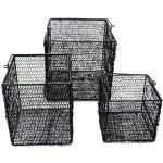 Set 3 cestini a griglia quadrati con manico in filo di ferro, colore nero, misure: L 21 x 21 x 21 cm, M 15 x 15 x 15 cm, S 14 x 14 cm, materiale: metallo (riferimento: 3081449)