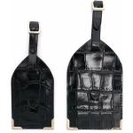 Etichette nere in pelle di coccodrillo per bagaglio per Donna Aspinal of London 