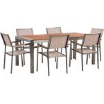 Set di tavolo e sedie da giardino in acciaio eucalipto e fibra tessile beige GROSSETO