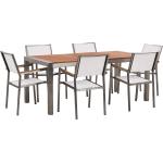 Set di tavolo e sedie da giardino in acciaio eucalipto e fibra tessile bianco GROSSETO