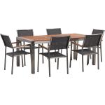 Set di tavolo e sedie da giardino in acciaio eucalipto e fibra tessile grigio GROSSETO