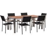 Set di tavolo e sedie da giardino in acciaio eucalipto e fibra tessile nero GROSSETO