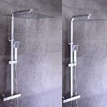 Set doccia dal design moderno con sistema doccia con soffione a pioggia e doccetta per doccia con soffione in rame