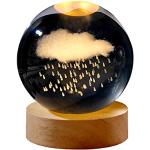 Sfera di cristallo, sfera di cristallo 3D intagliata con base in legno a LED, squisita decorazione per la casa ornamenti con sfera cristallo luce notturna regalo compleanno per bambini amici, 60 mm