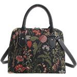 Signare Tapestry Arazzo Top Handle borsa borse donna, borsa donna tracolla con Disegni da Giardino (Mattina Giardino Nero)
