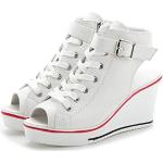 Sneakers basse larghezza E casual bianche numero 39 di gomma con tacco da 5 cm a 7 cm traspiranti per Donna 