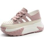 Sneakers larghezza E casual rosa numero 35 in mesh con punta rotonda con stringhe con tacco da 5 cm a 7 cm antiscivolo platform per Donna 