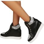 Sneakers larghezza E eleganti nere numero 38 con paillettes platform per Donna 