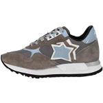 Sneakers Ghalac Donna in Pelle Taupe e Tessuto Celeste 36