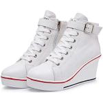 Sneakers larghezza E casual bianche numero 42 di gomma con tacco da 5 cm a 7 cm traspiranti con zeppa per Donna 