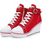 Sneakers basse larghezza E casual rosse numero 37 di gomma con tacco da 5 cm a 7 cm traspiranti per Donna 