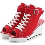 Sneakers basse larghezza E casual rosse numero 36 di gomma con tacco da 5 cm a 7 cm traspiranti per Donna 