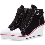 Sneakers larghezza E scontate casual nere numero 42 di gomma con tacco da 5 cm a 7 cm traspiranti con zeppa per Donna 