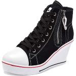 Sneakers larghezza E casual nere numero 36 di gomma con tacco da 5 cm a 7 cm traspiranti con zeppa per Donna 