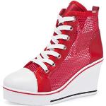 Sneakers basse larghezza E casual rosse numero 38 di gomma con tacco da 5 cm a 7 cm traspiranti per Donna 