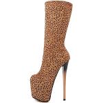 Stivali con cerniera larghezza A marroni numero 43 di gomma leopardati con cerniera con tacco sopra i 9 cm impermeabili per ballo per Donna 