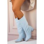 Stivali larghezza A eleganti blu in pelle di camoscio con tacco da 5 cm a 7 cm con tacco per Donna 