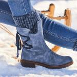 Stivali invernali larghezza A neri in pelle di camoscio patchwork con tacco da 3 cm a 5 cm per Donna 