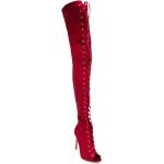 Stivali spuntati larghezza A scontati rossi numero 36 di raso con punta aperta con stringhe tacco stiletto GIANVITO ROSSI 