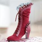 Stivali vintage rossi di pelle con punta rotonda con tacco per Donna 